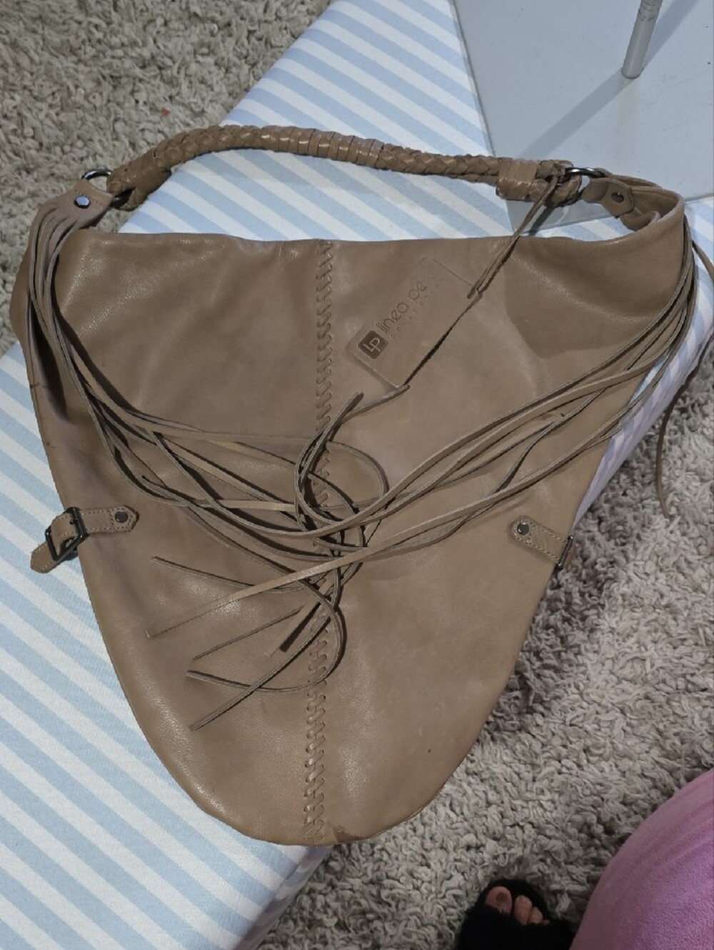 Linea Pelle Taupe Fringe Leather Tote